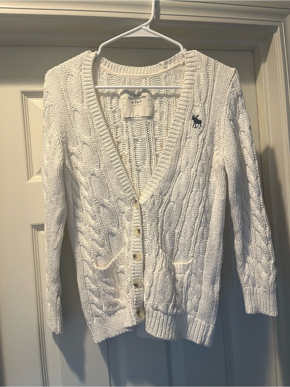 Vintage y2k Abercrombie & Fitch Ivory Cable Knit Button-Front Cardigan